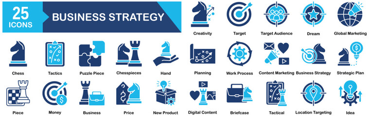 Business Strategy Icon Set 25 Outline Icons In Modern Style