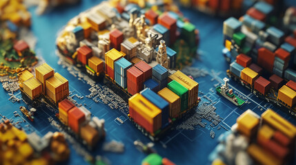 Global trade shipping containers world map logistics transportation