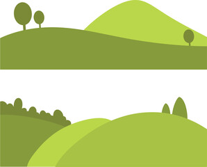 Minimalist Green Rolling Hills Landscape with Trees – Flat Nature Vector Background. Perfect for use in backgrounds, travel posters, children care, kindergarten, school © Moncia