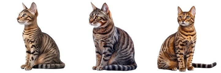 Sokoke Cat Set Isolated on Transparent Background. PNG.