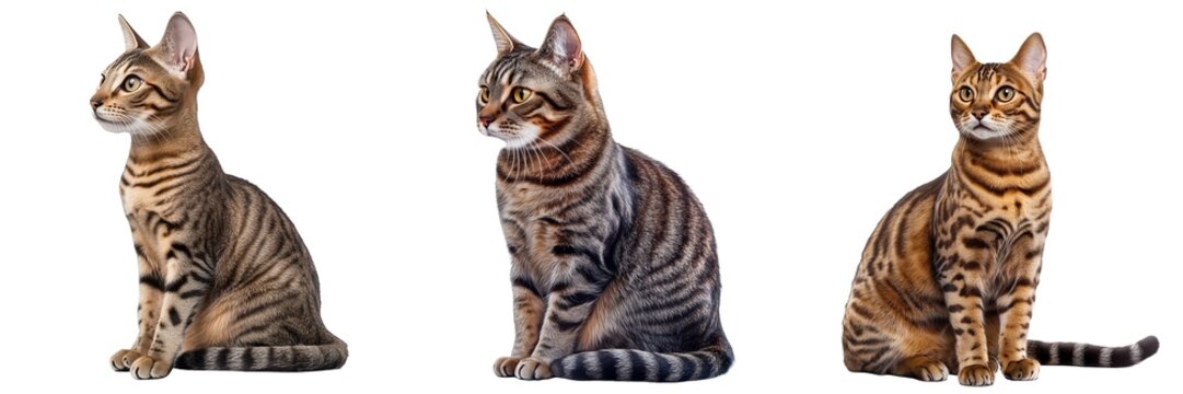 Sokoke Cat Set Isolated on Transparent Background. PNG.