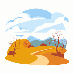 Autumn Landscape with Path and Mountains, Illustration