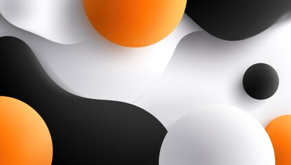 Abstract flowing layers in white, black, and orange, featuring soft shadows and rounded forms, create a dynamic and modern graphic design element