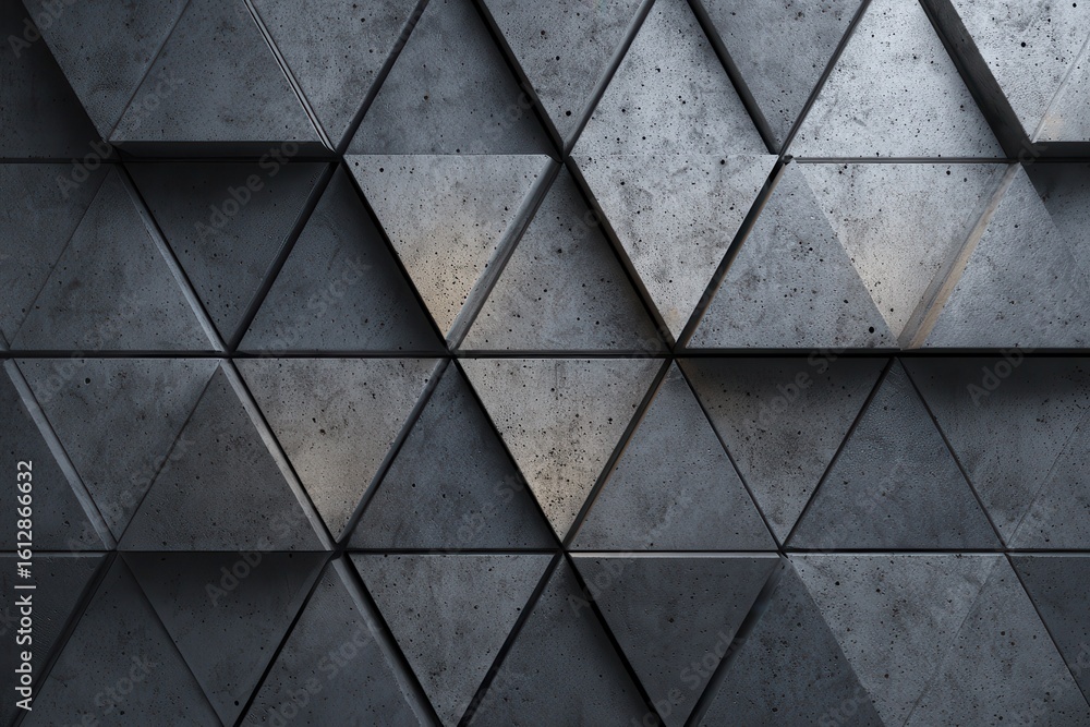 Poster triangular tiles create a modern decorative wall design with textures in shades of gray and subtle l