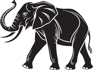 Elephant vector illustration with black silhouette style showing a large wild animal in a simple cartoon design