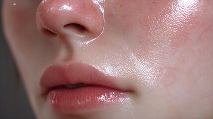 Realistic Glow Skin Photography focuses on dewy skin in natural lighting Close-up of glowing skin, highlighting natural beauty and healthy skincare practices.