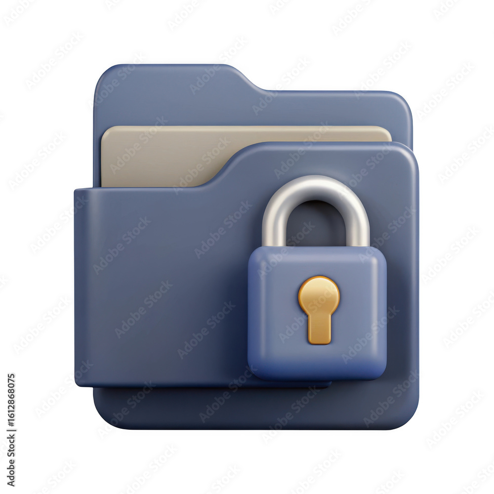 Poster 3d rendered secure data folder icon isolated on transparent background