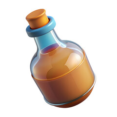 Glass potion bottle with orange liquid and cork stopper