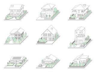建物の立体的なイラスト. 線画.
