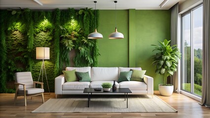 Fototapeta premium Modern living room with a green wall
