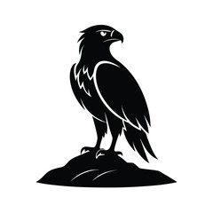Majestic eagle perched on a rocky outcrop silhouette on a clean white background