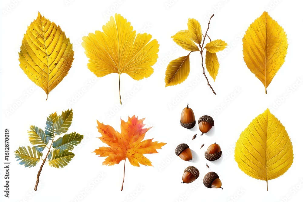 Poster colorful autumn leaves in varying shapes and sizes isolated on a transparent background showcasing t