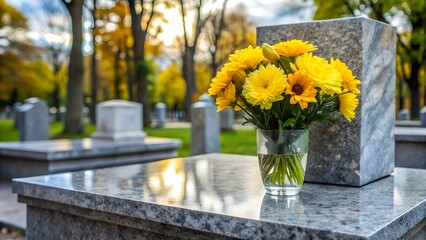 Yellow flowers on a grave