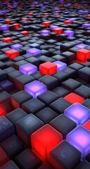 Obraz premium Abstract, glowing cubes in red & purple