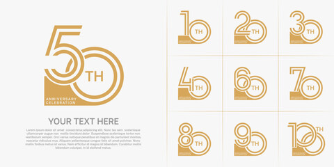 Anniversary set design with double line number. brown color for celebration event