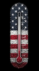 Thermometer design featuring American flag elements with droplets, symbolizing temperature and patriotism
