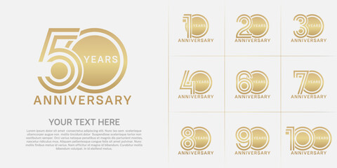 Anniversary set design with double line number. gold color for celebration event
