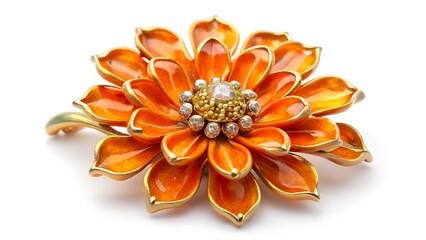 Orange flower brooch with gems