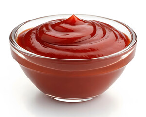 Glass Bowl of Tomato Ketchup Isolated on White Background