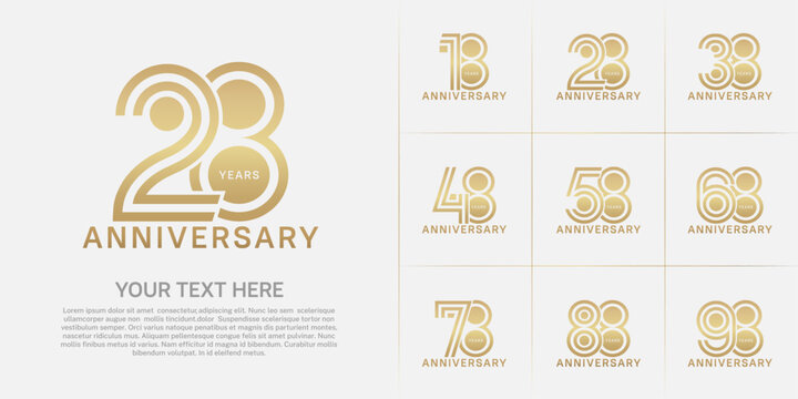 Anniversary set design with double line number. gold color for celebration event