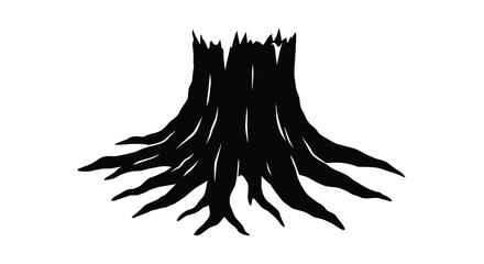 Silhouette of a Large Tree Stump with Exposed Roots