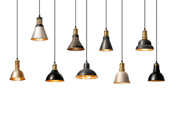 Stunning collection of modern pendant lights, ideal for interior design projects and stylish home decor isolated on white or transparent png.
