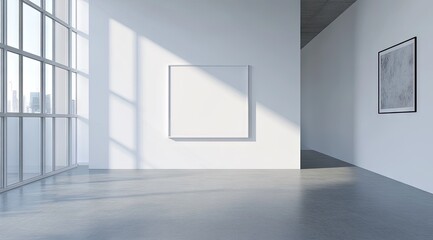 Fototapeta premium Bright, minimalist gallery space with large windows