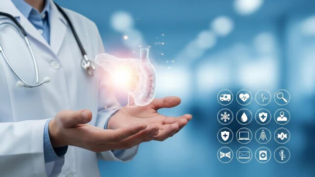 Doctor Holding Pancreas Hologram: Diabetes Awareness, Pancreatic Health, Medical Technology Concept Video