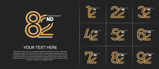 Anniversary set design with double line number. gold and silver color for celebration event