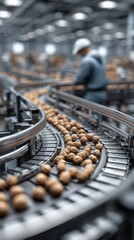 Production line processing walnuts in a modern facility during daylight hours