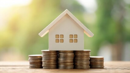 House block on layered coins under shelter — protecting real estate investment value
