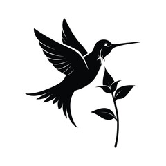 Elegant silhouette of a hummingbird sipping nectar from a vibrant flower