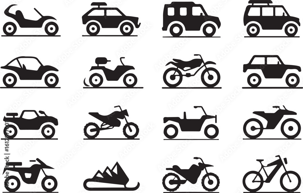 Aufkleber a clean and modern icon set featuring a variety of graphic elements rendered in a striking silhouett