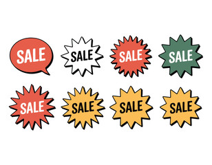 Colorful Sale Badges and Stickers for Retail Promotions and Shopping Deals with Different Designs and Colors