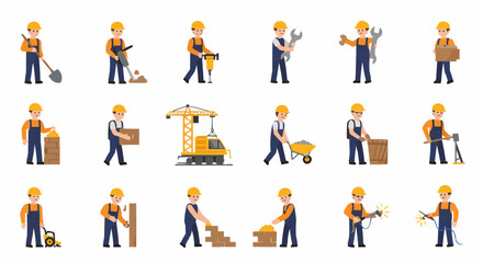 A collection of diverse construction workers undertaking various tasks, showcasing the multifaceted nature of the industry.
