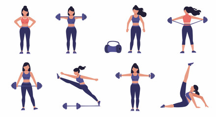 Various exercises a woman does.