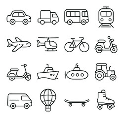 Outline icons of various modes of transport on gray background