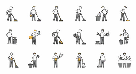 A collection of cleaning activities icons in minimal design.