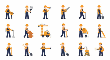 A collage of construction workers and tools