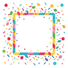 Colorful confetti border frame repeat pattern. Great for a birthday party or an event celebration invitation or decor. Surface pattern design.