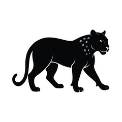 Obraz premium Majestic leopard in a powerful stalking pose captured as a clean silhouette against a white backdrop