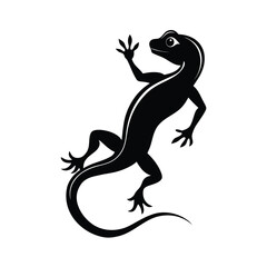 Dynamic lizard silhouette climbing upwards against a clean white background