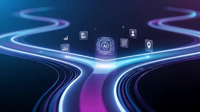 A Visual of a Personalized Customer Journey with an AI Icon Making an Intelligent Decision