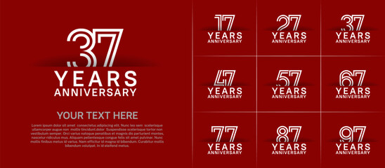 Anniversary logo set with double line number style. white color can be use for special moment