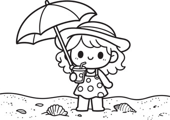 Coloring Page – Chibi Summer Princess by the Beach