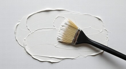 Brush spreading white paint on a textured surface