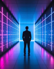 Obraz premium Businessman in futuristic server room (1)
