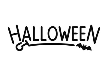 Halloween text with bat and swirl on transparent background lettering spooky