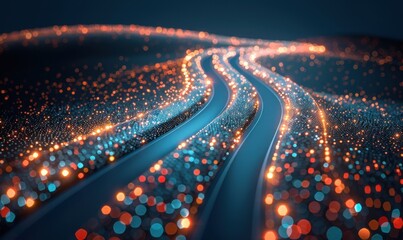 Fototapeta premium Abstract data flow visualization with glowing particles and smooth surface