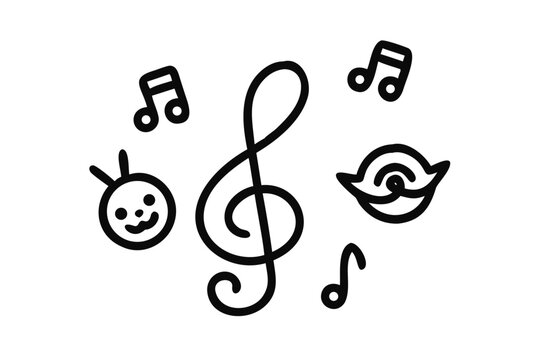 Whimsical Halloween Music Notes and Cute Monster with Swirls treble clef